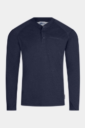 Aloha Mens 6.0 oz CAT2 FR Inherent Long Sleeve Raglan Henley Shirt - Navy Blue fr,flame,fire,resistant,retardant,henley,long,sleeve,button,light,work,tee,T,shirt,uniform,comfortable,dark,blue,midnight,indigo,navy