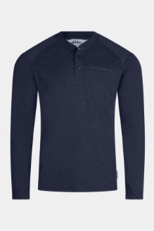 Aloha Mens 6.0 oz CAT2 FR Inherent Long Sleeve Raglan Henley Shirt - Navy Blue fr,flame,fire,resistant,retardant,henley,long,sleeve,button,light,work,tee,T,shirt,uniform,comfortable,dark,blue,midnight,indigo,navy