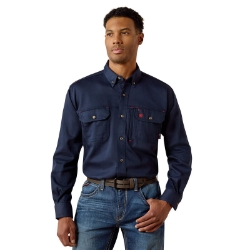 Ariat Mens FR Solid Vent Work Shirt - Navy fr,flame,fire,resistant,retardant,men,mens,boy,boys,top,long,sleeve,collar,collared,shirt,solid,uniform,dress,navy,blue,dark,midnight,indigo