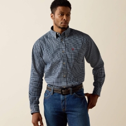Ariat Mens FR Basic Work Shirt - Blue Multi men,mens,boy,boys,fr,fire,flame,resistant,retardant,long,sleeve,collar,ariat,shirt,blue,plaid,stripes,white,uniform,dress