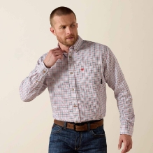 Ariat Mens FR Basic Work Shirt - White Multi fr,flame,fire,resistant,retardant,men,mens,boy,boys,shirt,white,plaid,stripes,uniform,dress,long,sleeve,collar,collard,cream