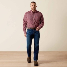 Ariat Mens FR Bell Work Shirt - Wine fr,flame,resistant,retardant,top,long,sleeve,resistant,retardant,collar,collared,men,mens,boy,boys,shirt,plaid,stripes,uniform,dress,red,wine