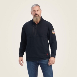 Ariat Mens FR Durastrech Fleece 1/2 Zip Job Sweater- Black men,mens,boy,boys,jacket,coat,hoodie,sweatshirt,sweater,dark,black,partial,zipper,pull,pullover,shirt