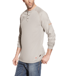 Ariat Mens FR Henley Top - Silver Fox FR,flame,fire,resistant,retardant,men,mens,boy,boys,long,sleeve,henley,shirt,men,silver,grey,gray,charcoal,iron,light