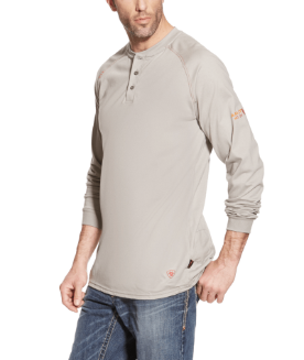 Ariat Mens FR Henley Top - Silver Fox