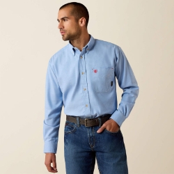 Ariat Mens FR Solid Twill DuraStretch Work Shirt - Blue Twill men,mens,boy,boys,shirt,solid,uniform,dress,light,blue,sky