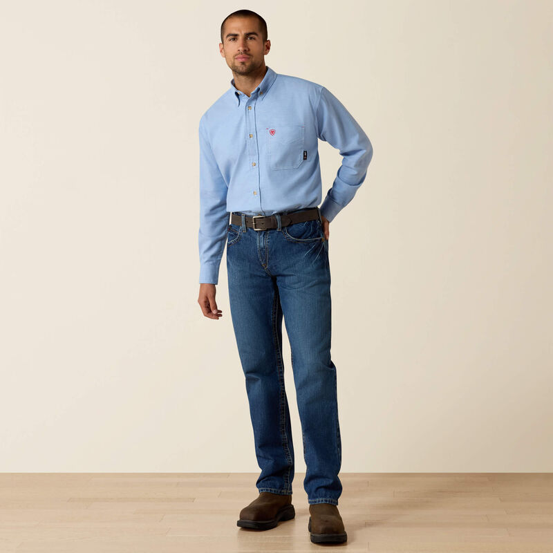 Ariat Men's FR Solid Twill DuraStretch Work Shirt - Blue Twill - 10027886-