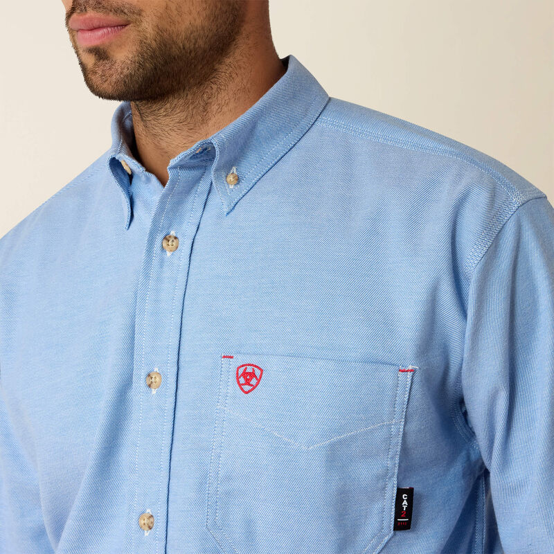 Ariat Men's FR Solid Twill DuraStretch Work Shirt - Blue Twill - 10027886-