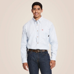 Ariat Mens FR Solid Twill DuraStretch Work Shirt - White Multi men,mens,boy,boys,shirt,stripes,plaid,uniform,dress,light,white,blue,bright