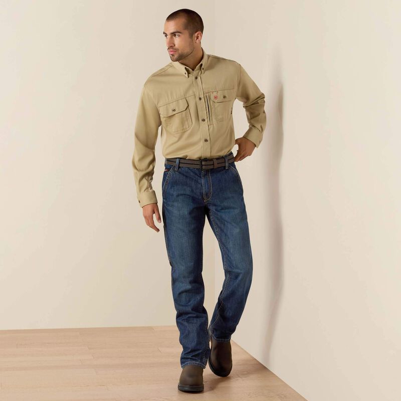 Ariat Mens FR Solid Vent Work Shirt - Khaki - 10025402-