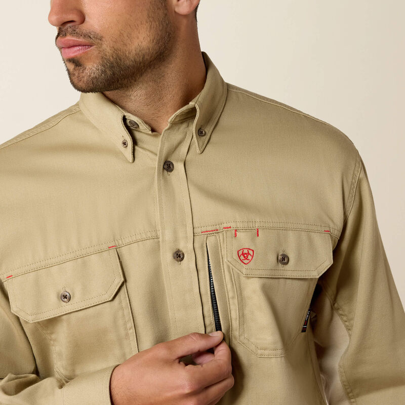 Ariat Mens FR Solid Vent Work Shirt - Khaki - 10025402-