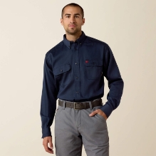Ariat Mens FR Solid Work Shirt - Navy FR,flame,fire,resistant,retardant,men,mens,boy,boys,shirt,top,solid,collar,neck,long,sleeve,dark,blue,navy,midnight,indigo
