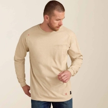 Ariat Mens FR Air Crew T-Shirt - Sand Heather fr,flame,fire,resistant,retardant,men,mens,boy,boys,shirt,solid,uniform,top,crew,neck,henley,long,sleeve,light,khaki,sand,tan,beige,brown