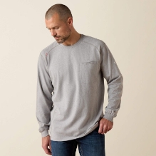 Ariat Mens FR Air Crew T-Shirt - Silver Fox Heather fr,flame,fire,resistant,retardant,men,mens,boy,boys,shirt,solid,uniform,top,crew,neck,tee,long,sleeve,grey,gray,silver,iron