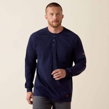 Ariat Mens FR Air Henley - Navy fr,flame,fire,resistant,retardant,men,mens,boy,boys,shirt,solid,uniform,top,crew,neck,henley,long,sleeve,navy,blue,midnight,indigo
