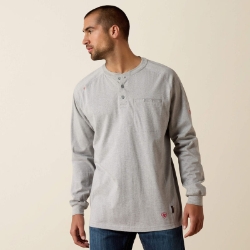 Ariat Mens FR Air Henley - Silver Fox Heather fr,flame,fire,resistant,retardant,men,mens,boy,boys,shirt,solid,uniform,top,crew,neck,henley,long,sleeve,grey,gray,silver,charcoal,light