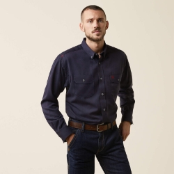 Ariat Mens FR Air Inherent Work Shirt - Navy Heather men,mens,boy,boys,fr,fire,flame,resistant,retardant,long,sleeve,collar,uniform,dress,ariat,shirt,blue,solid,navy,midnight,indigo