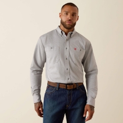 Ariat Mens FR Airified Work Shirt - Silver Fox fr,flame,fire,resistant,retardant,men,mens,boy,boys,shirt,uniform,dress,long,sleeve,collar,button,work,light,grey,gray,silver,metal,iron