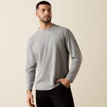 Ariat Mens FR Baselayer T-Shirt - Silver Fox FR,flame,fire,resistant,retardant,men,mens,boy,boys,long,sleeve,henley,shirt,men,silver,grey,gray,crew,neck,charcoal,iron,light