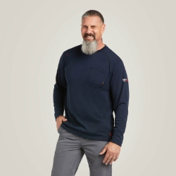 Ariat Mens FR Max Protect Inherent T-Shirt - Navy fr,fire,resistant,flame,retardant,button,mens,men,boy,boys,casual,office,field,long,sleeve,top,t,shirt,navy,blue,dark,indigo,midnight