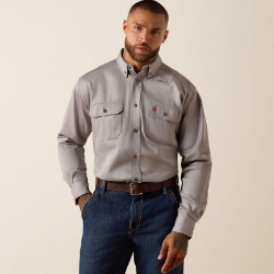 Ariat Mens FR Solid Work Shirt - Silver Fox fr,flame,fire,resistant,retardant,men,mens,boy,boys,shirt,collar,long,sleeve,uniform,silver,grey,gray,iron,light