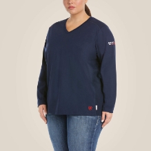 Ariat Womens FR AC Crew Top - Navy women,womens,girl,girls,lady,ladies,top,shirt,blouse,neck,navy,blue,dark