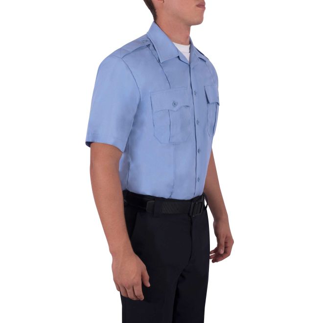 Blauer Mens Short Sleeve Cotton Shirt - Medium Blue - 8421-BL-