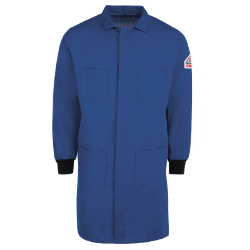 Bulwark Mens 4.5 oz Nomex Lab Coat w/Knit Cuffs - Royal Blue fr,fire,flame,resistant,retardant,men,mens,fire,resistant,lab,coat,labcoat,scientist,engineer,navy,dark,light,royal,blue,indigo