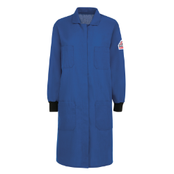 Bulwark Womens 4.5 oz FR Lab Coat with Knit Cuffs - Royal Blue women,womens,girl,girls,lady,ladiesfire,resistant,lab,coat,labcoat,scientist,engineer,dark,blue,midnight,indigo