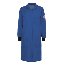 Bulwark Womens 4.5 oz FR Lab Coat with Knit Cuffs - Royal Blue women,womens,girl,girls,lady,ladiesfire,resistant,lab,coat,labcoat,scientist,engineer,dark,blue,midnight,indigo