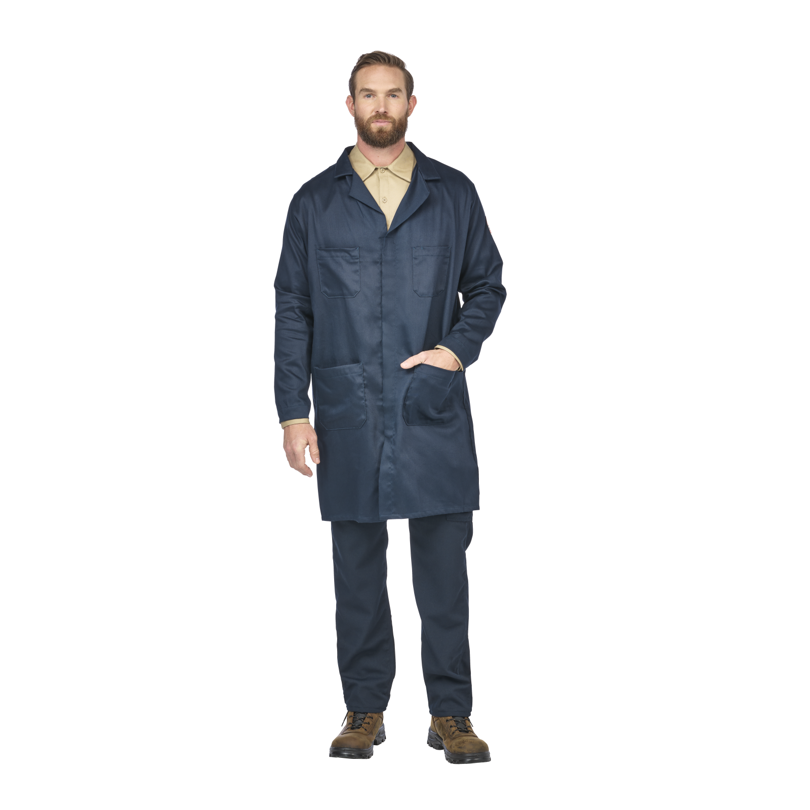 Bulwark Mens FR Concealed Snap-Front Lab Coat - Navy - KLL6NV-