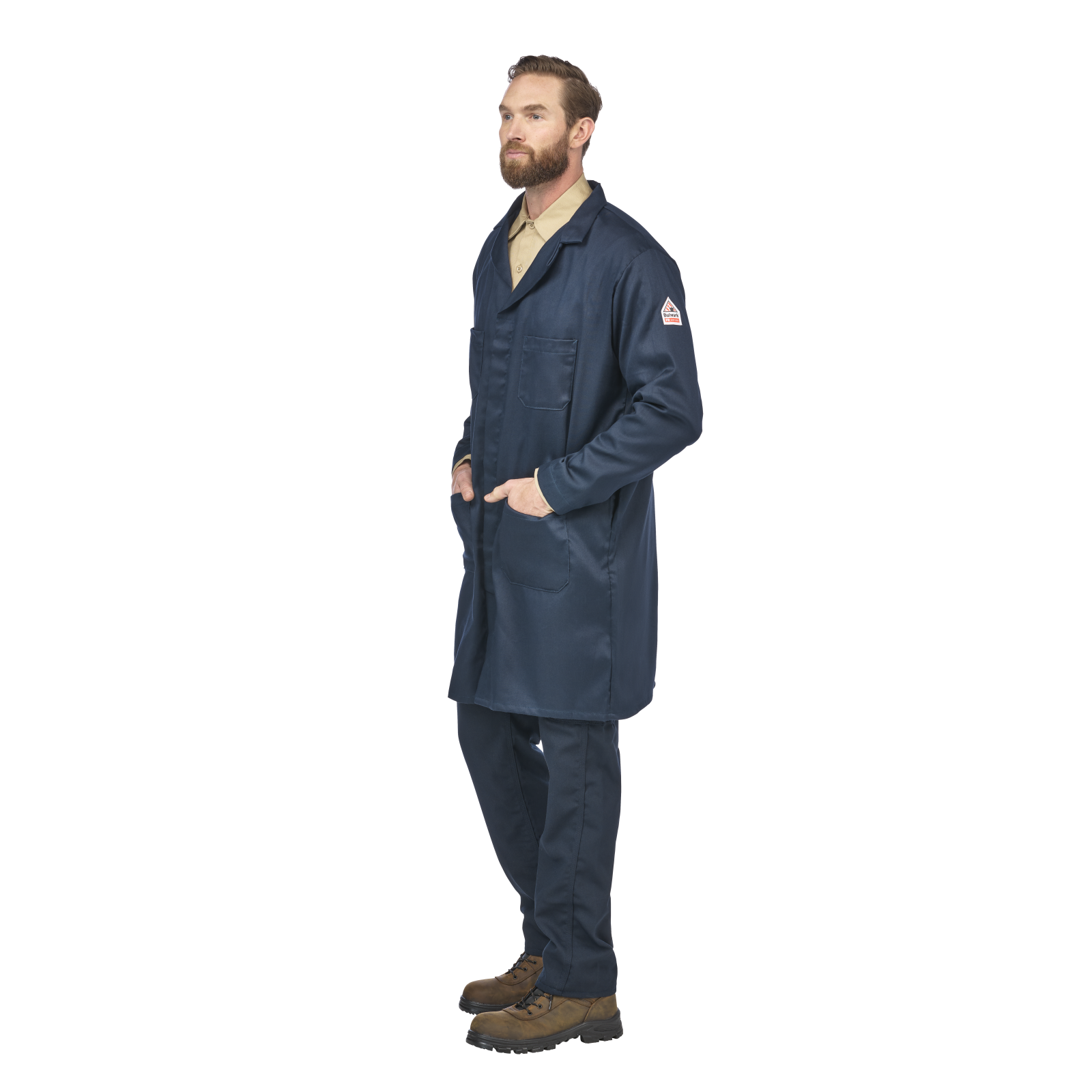 Bulwark Mens FR Concealed Snap-Front Lab Coat - Navy - KLL6NV-