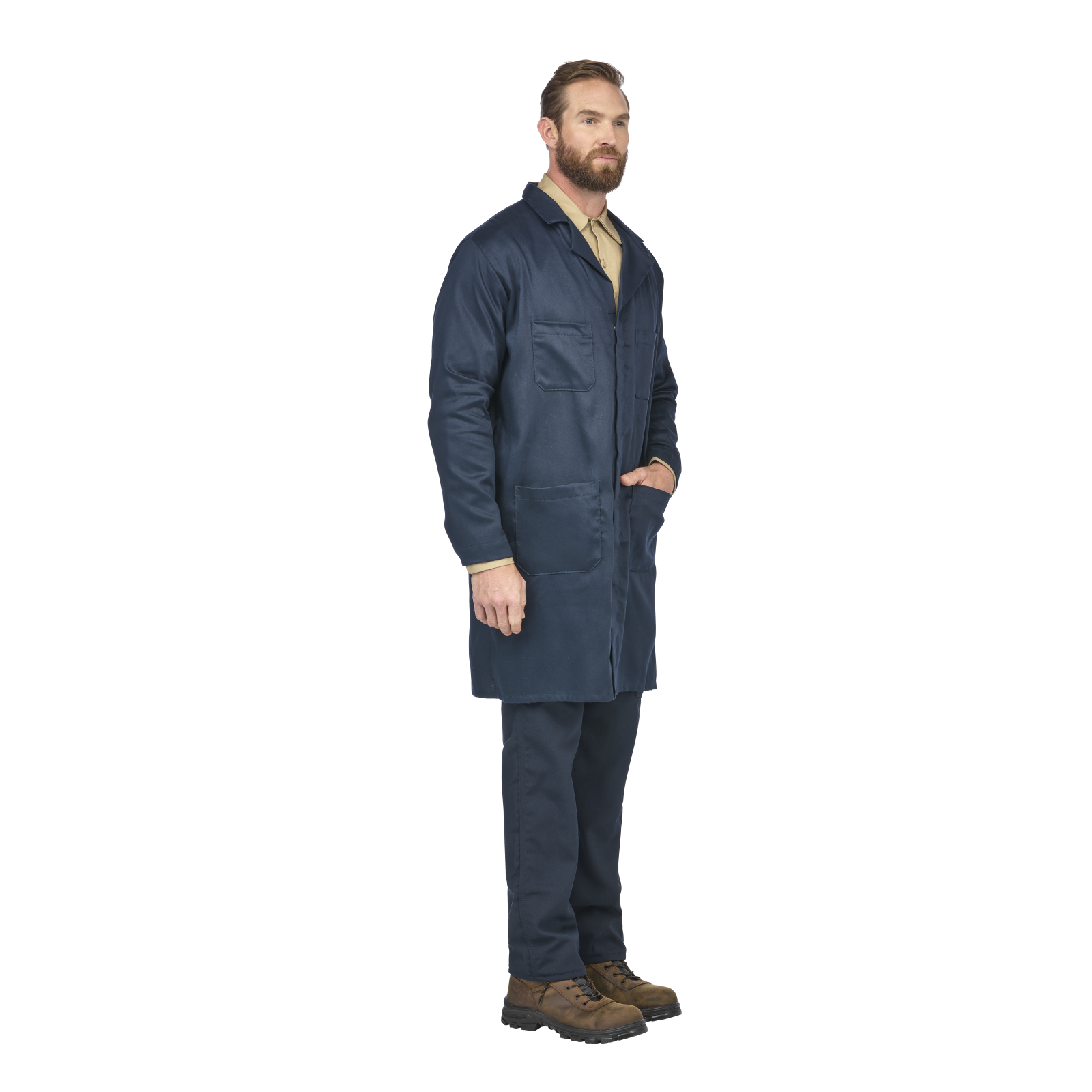 Bulwark Mens FR Concealed Snap-Front Lab Coat - Navy - KLL6NV-
