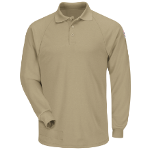 Bulwark Mens Classic Lightweight FR Long Sleeve Polo - Khaki FR,flame,fire,resistant,retardant,men,mens,boy,boys,shirt,solid,polo,collar,collared,neck,long,sleeve,light,khaki,tan,beige,brown