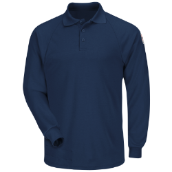Bulwark Mens Classic Lightweight FR Long Sleeve Polo - Navy FR,flame,fire,resistant,retardant,men,mens,boy,boys,shirt,solid,polo,collar,collared,neck,long,sleeve,dark,blue,navy,indigo,midnight