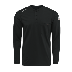 Bulwark Mens Flex Knit Henley - Black FR,flame,fire,resistant,retardant,men,mens,boy,boys,top,shirt,solid,crew,neck,tee,t-shirt,long,sleeve,dark,black