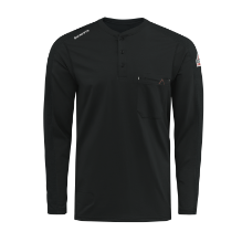 Bulwark Mens Flex Knit Henley - Black FR,flame,fire,resistant,retardant,men,mens,boy,boys,top,shirt,solid,crew,neck,tee,t-shirt,long,sleeve,dark,black