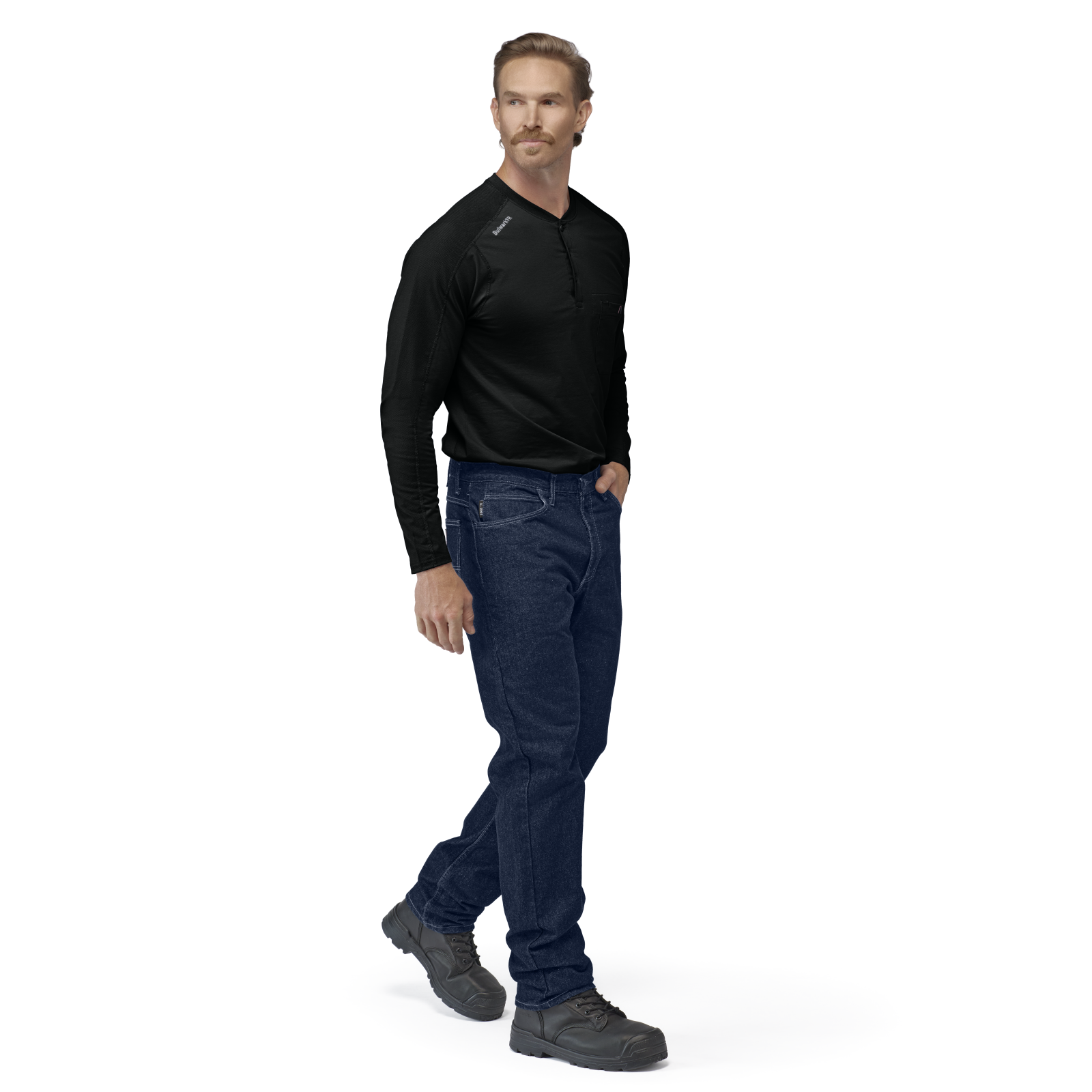 Bulwark Mens Flex Knit Henley - Black - STL2BK-
