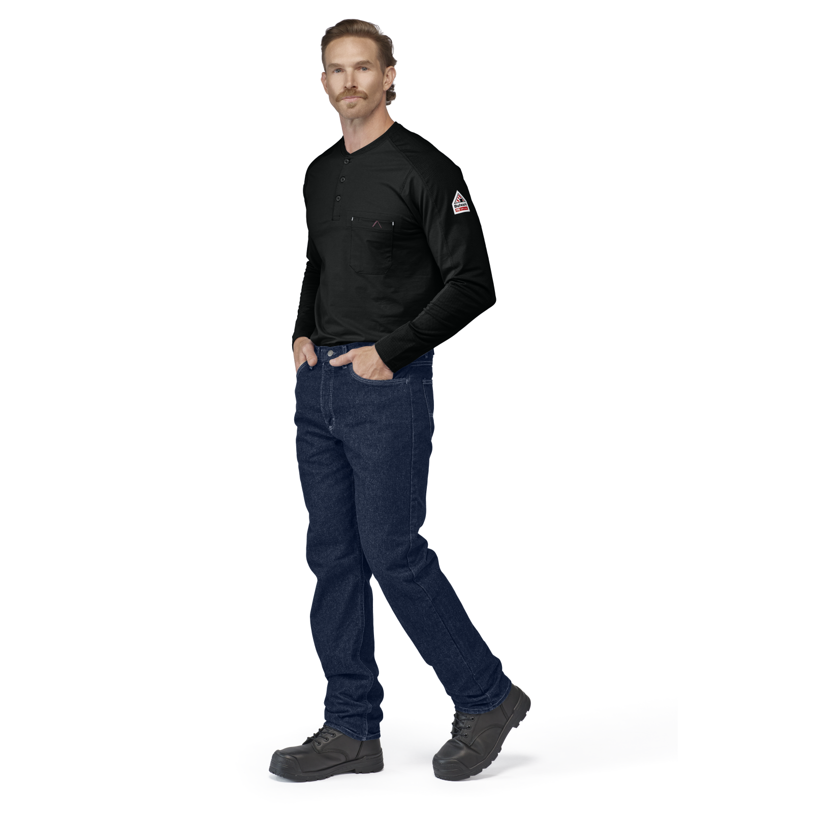 Bulwark Mens Flex Knit Henley - Black - STL2BK-