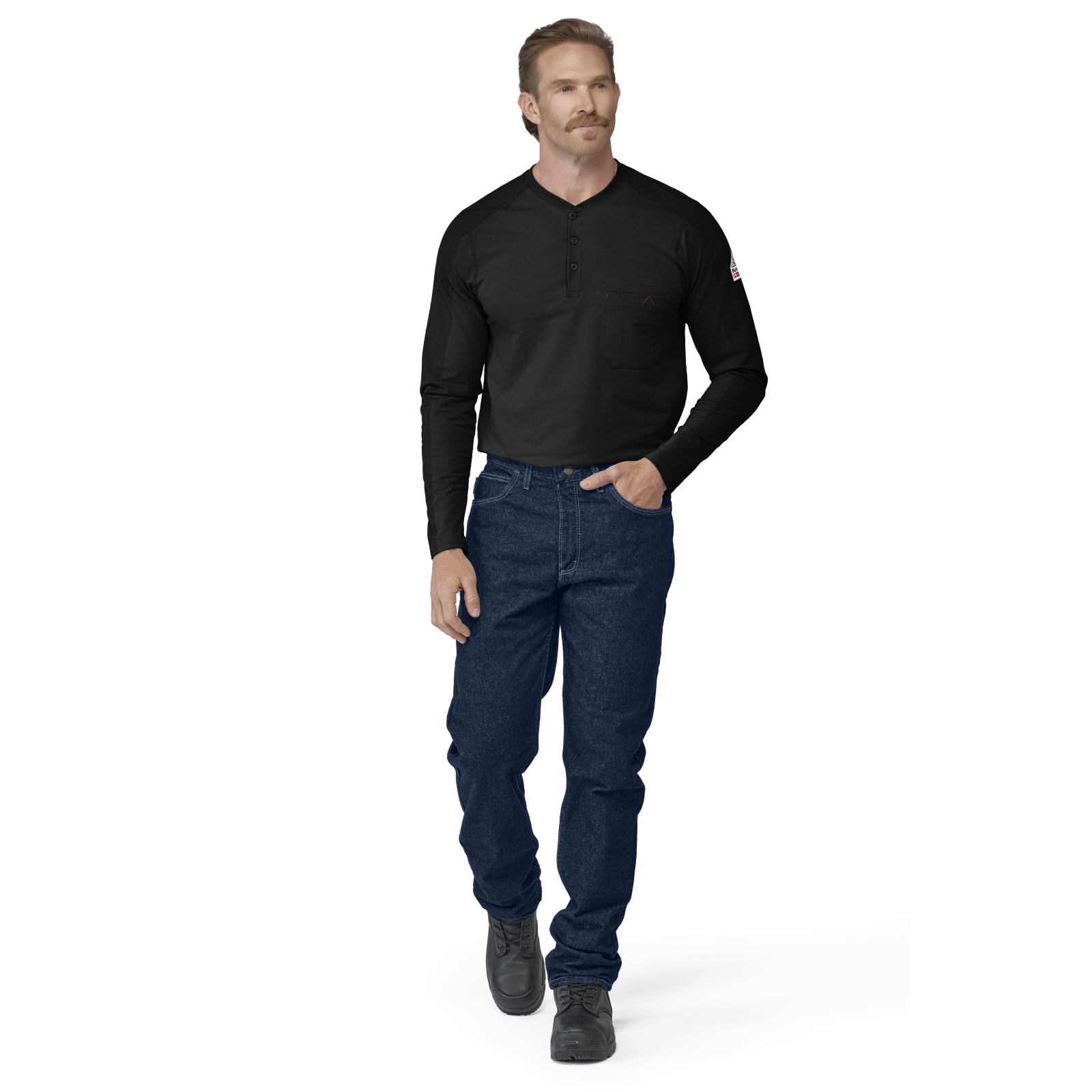 Bulwark Mens Flex Knit Henley - Black - STL2BK-