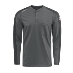 Bulwark Mens Flex Knit Henley - Charcoal FR,flame,fire,resistant,retardant,men,mens,boy,boys,shirt,solid,crew,top,neck,long,sleeve,dark,light,gray,grey,charcoal,iron,metal,silver