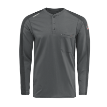Bulwark Mens Flex Knit Henley - Charcoal FR,flame,fire,resistant,retardant,men,mens,boy,boys,shirt,solid,crew,top,neck,long,sleeve,dark,light,gray,grey,charcoal,iron,metal,silver