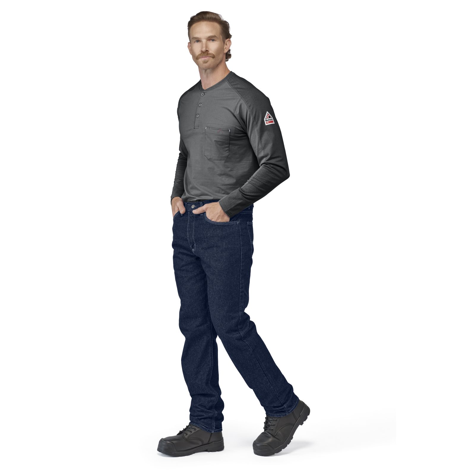 Bulwark Mens Flex Knit Henley - Charcoal - STL2CH-