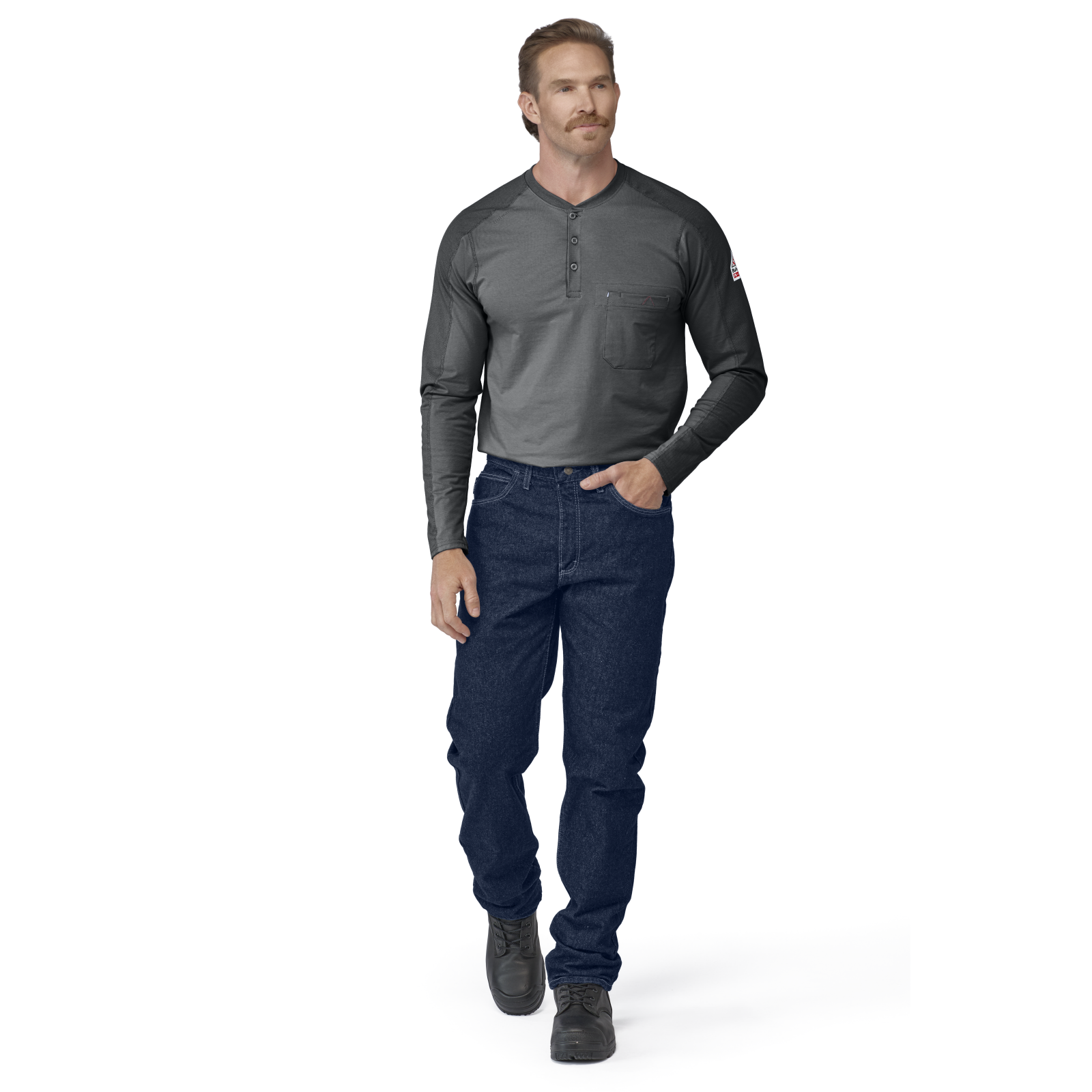 Bulwark Mens Flex Knit Henley - Charcoal - STL2CH-