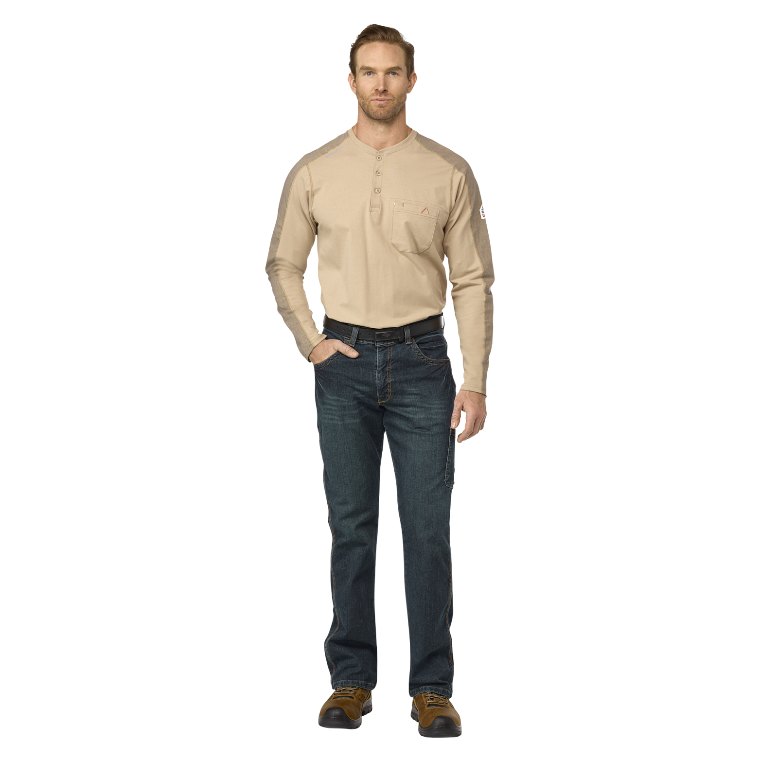 Bulwark Mens Flex Knit Henley - Khaki - STL2KH-
