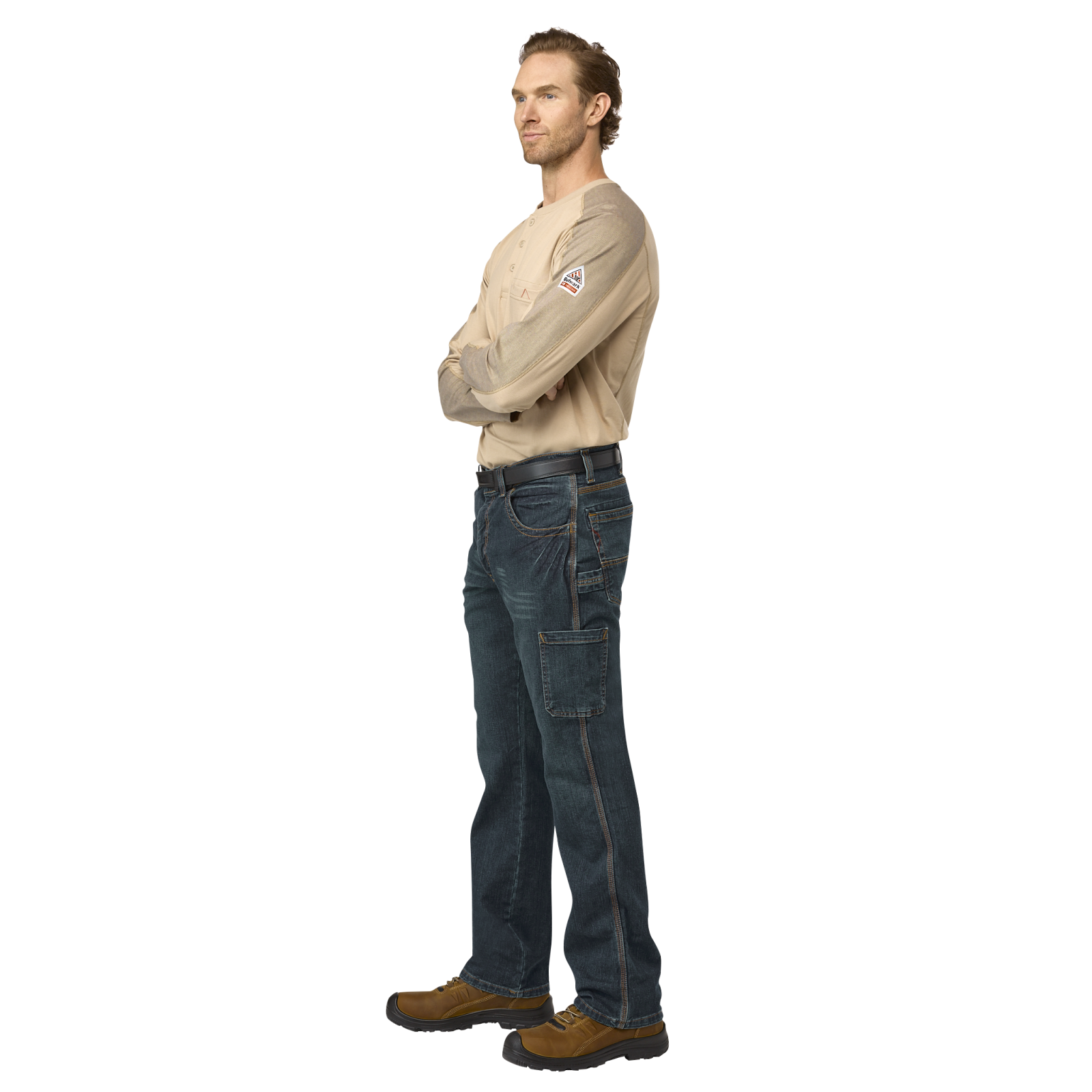 Bulwark Mens Flex Knit Henley - Khaki - STL2KH-
