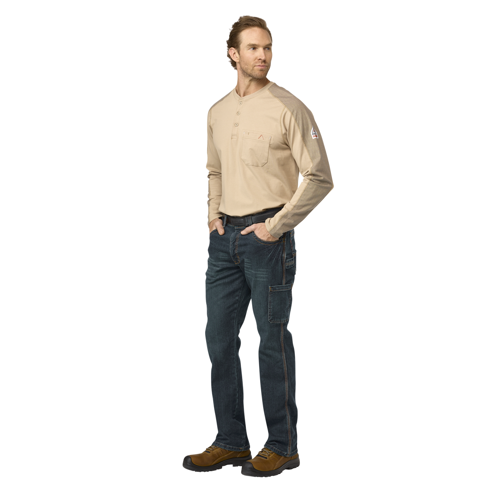 Bulwark Mens Flex Knit Henley - Khaki - STL2KH-