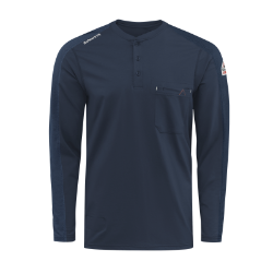 Bulwark Mens Flex Knit Henley - Navy FR,flame,fire,resistant,retardant,men,mens,boy,boys,shirt,solid,top,crew,neck,long,sleeve,dark,blue,navy,indigo,midnight