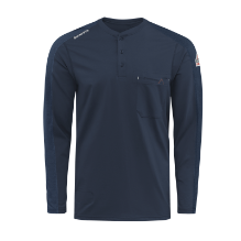 Bulwark Mens Flex Knit Henley - Navy FR,flame,fire,resistant,retardant,men,mens,boy,boys,shirt,solid,top,crew,neck,long,sleeve,dark,blue,navy,indigo,midnight