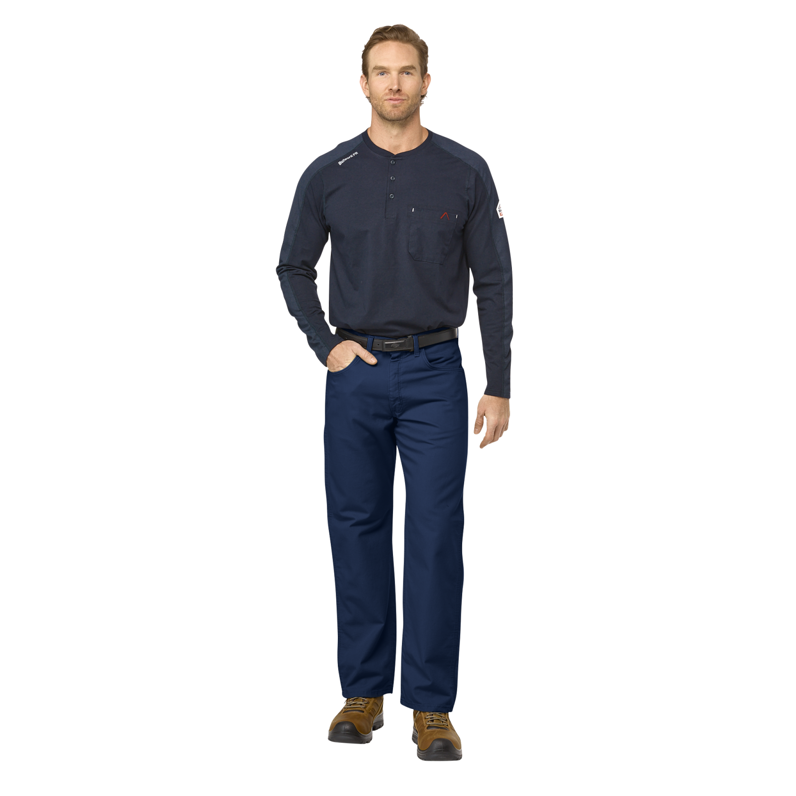 Bulwark Mens Flex Knit Henley - Navy - STL2NV-